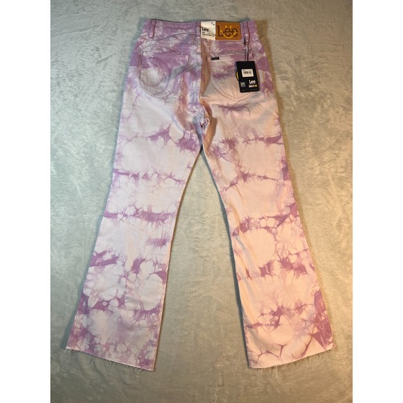 Lee Purple Tie Dye High Waist Crop Boot Cut Jeans 27 x 30 Raw Edge at Ankle - Picture 4 of 17